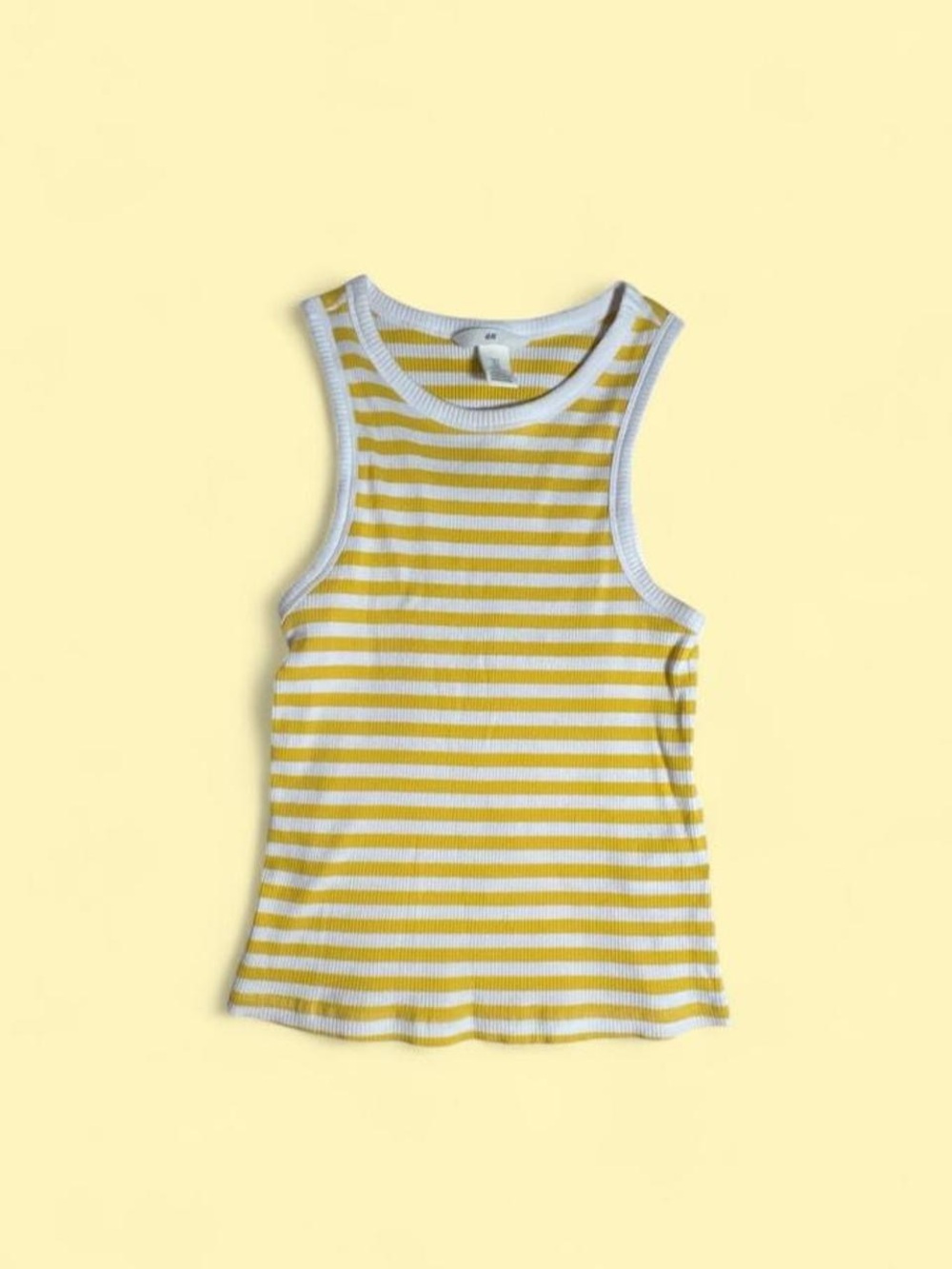 H&M Yellow & White Striped Ribbed Tank Size M